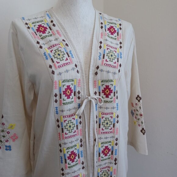 Umgee USA Embroidered Cardigan Open Front with Tie and Pockets Size Small NEW - Picture 4 of 12